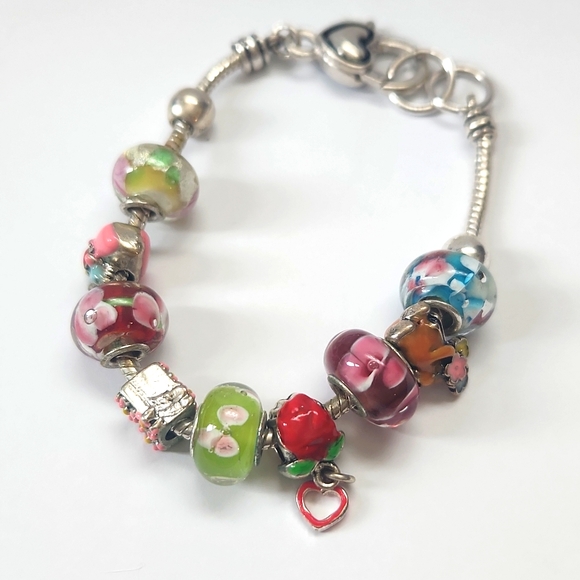 Jewelry - Colorful Charm Bracelet with Heart Pendant